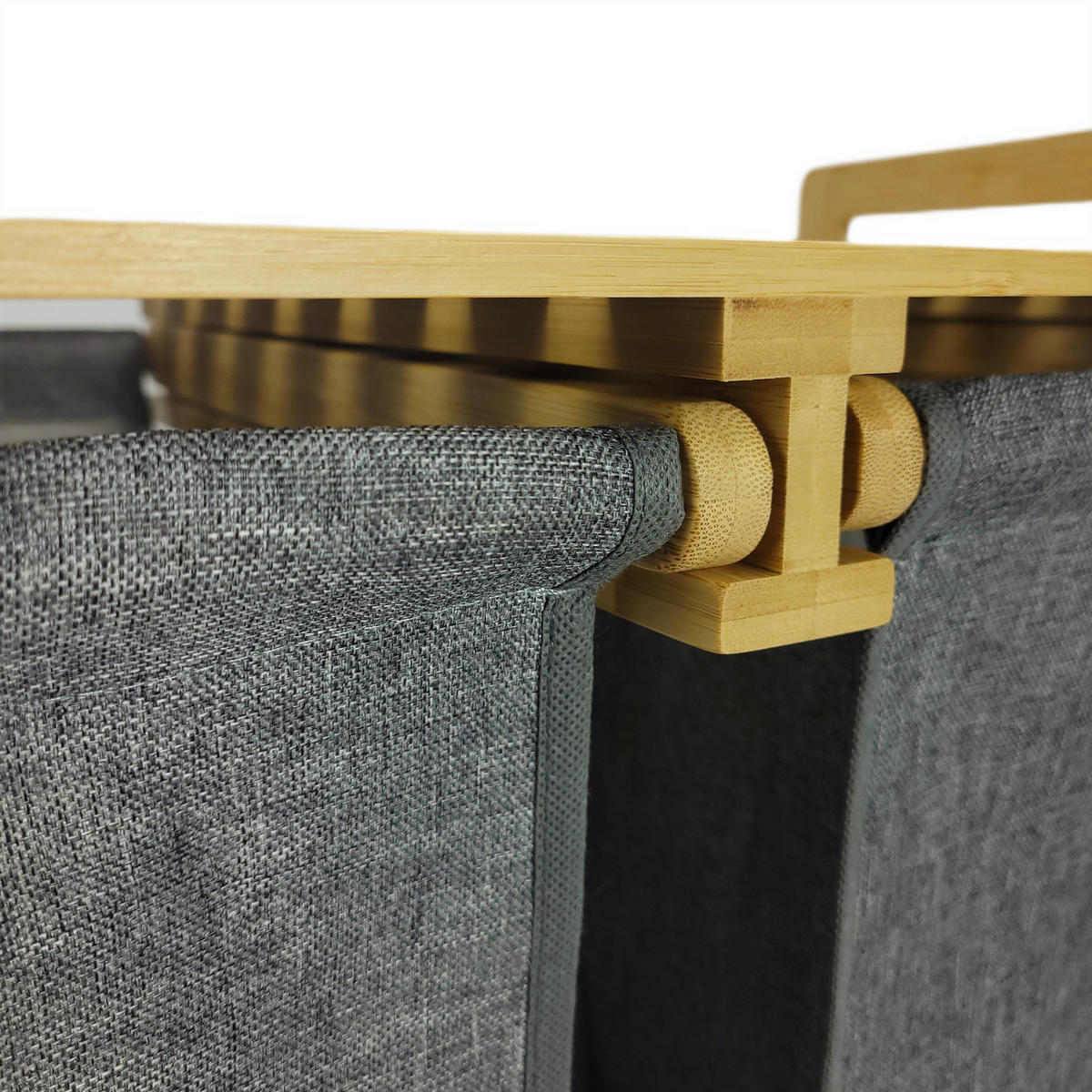 WÄSCHEKORB Bambus Textil Dunkelgrau Naturfarben 2 Kammern 70x35x68 cm - Dunkelgrau/Naturfarben, Holz/Textil (70/68/36.5cm) - Begryf