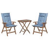 BALKONSET 2-Sitzer Akazienholz dunkelbraun verstellbar Auflagen blau Amantea - Blau/Dunkelbraun, Holz/Textil - Beliani