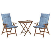 BALKONSET 2-Sitzer Akazienholz dunkelbraun verstellbar Auflagen blau Amantea - Blau/Dunkelbraun, Holz/Textil - Beliani