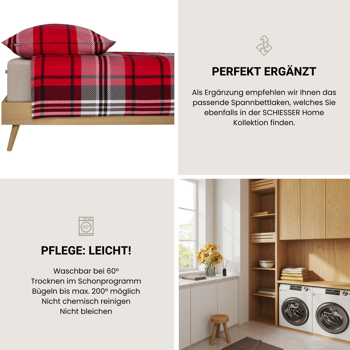 BETTWÄSCHESET Borro - Feinbiber - 2-teilig - 155 x 220 cm - Rot - Rot, Textil (155/220cm) - SCHIESSER