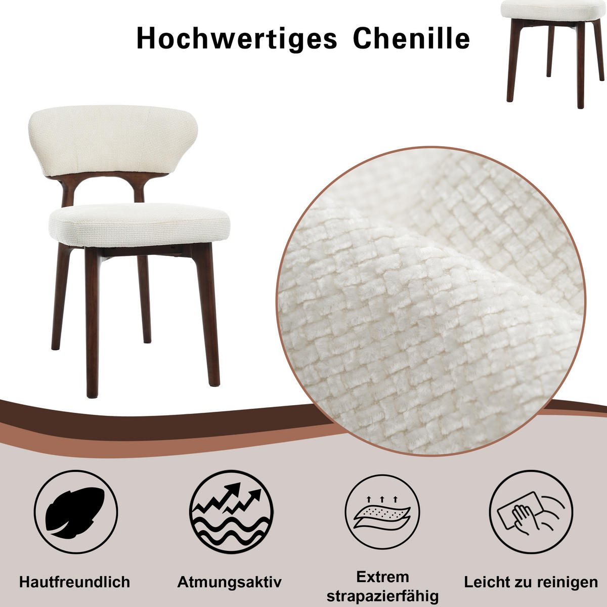 ESSZIMMERSTÜHLE 6er Holz Chenille hellbeige modern - Beige, Textil (58.5/75/53cm) - FLIEKS