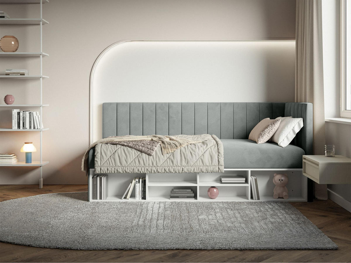 JUGENDBETT Ventrio Grau Easy-Clean-Samtbezug 90x200 cm - Grau, Holz/Textil (90/200cm) - Selsey