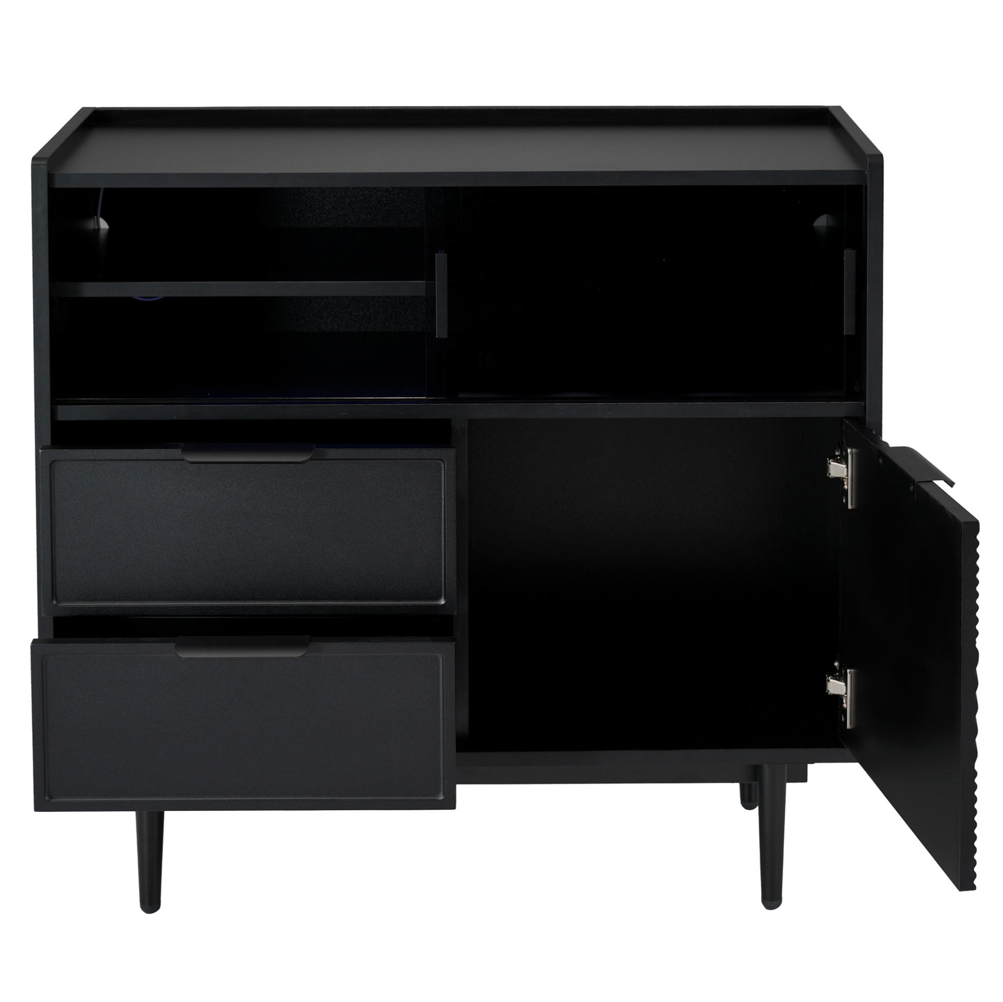 SIDEBOARD 80 cm in Schwarz mit Glastür und LED-Beleuchtung - Schwarz, Holzwerkstoff (80/80/35cm) - Flora Grace