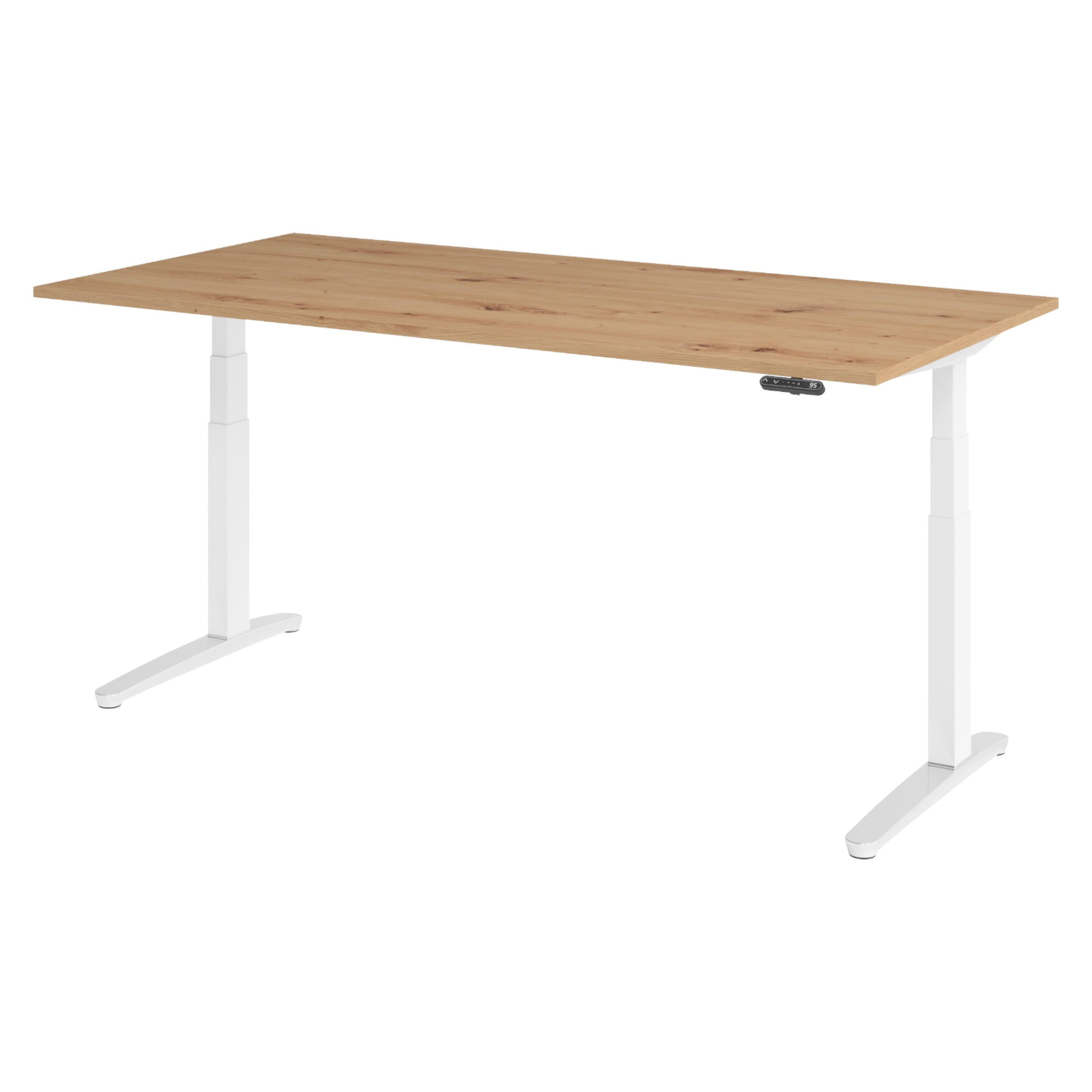 bümö Schreibtisch Wildeiche, Weiß, Silber 200x74x100 cm