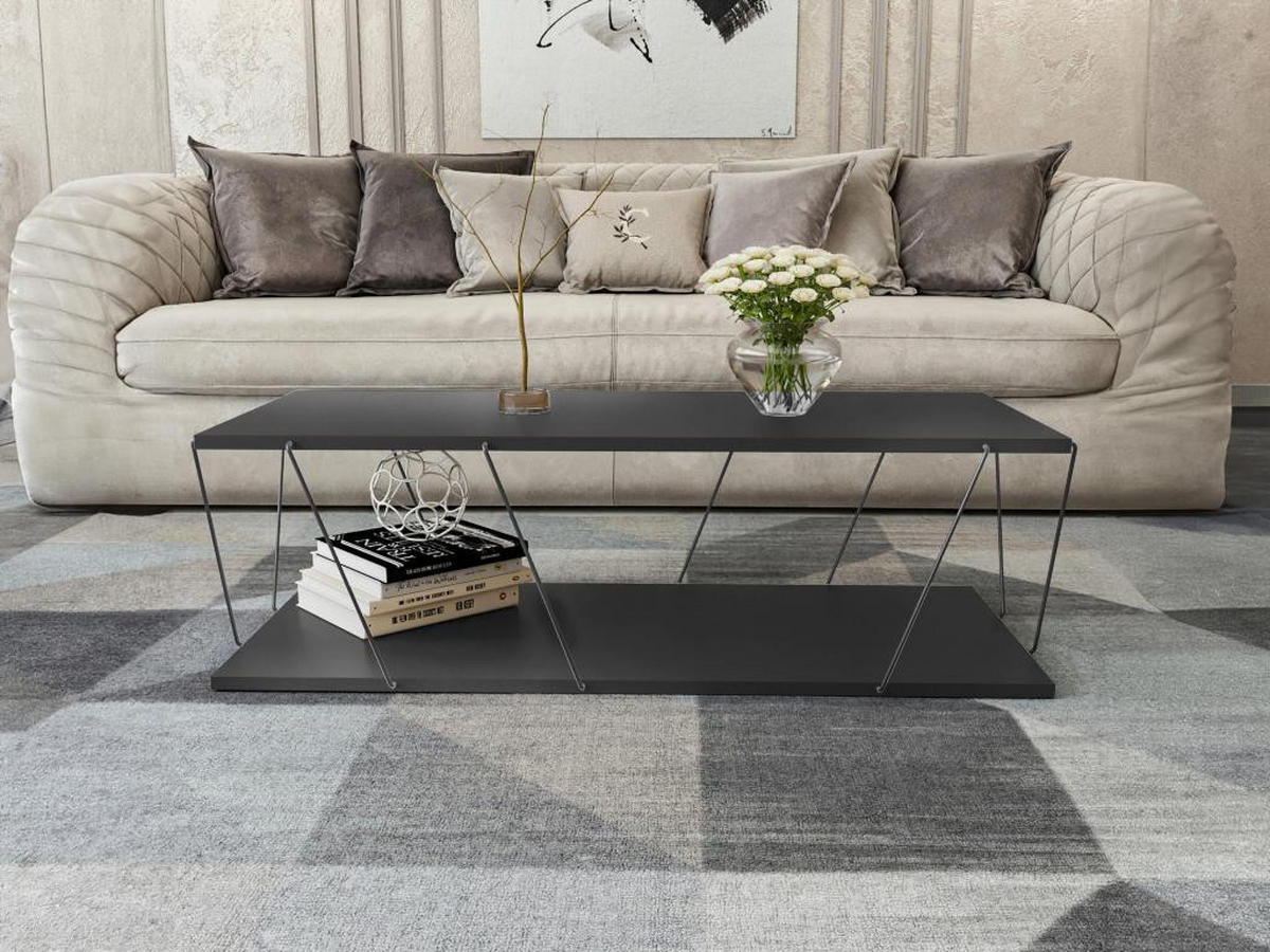 COUCHTISCH - Anthrazitgrau - DELORY - Anthrazit, Holz (120/50/30cm) - Vente-Unique