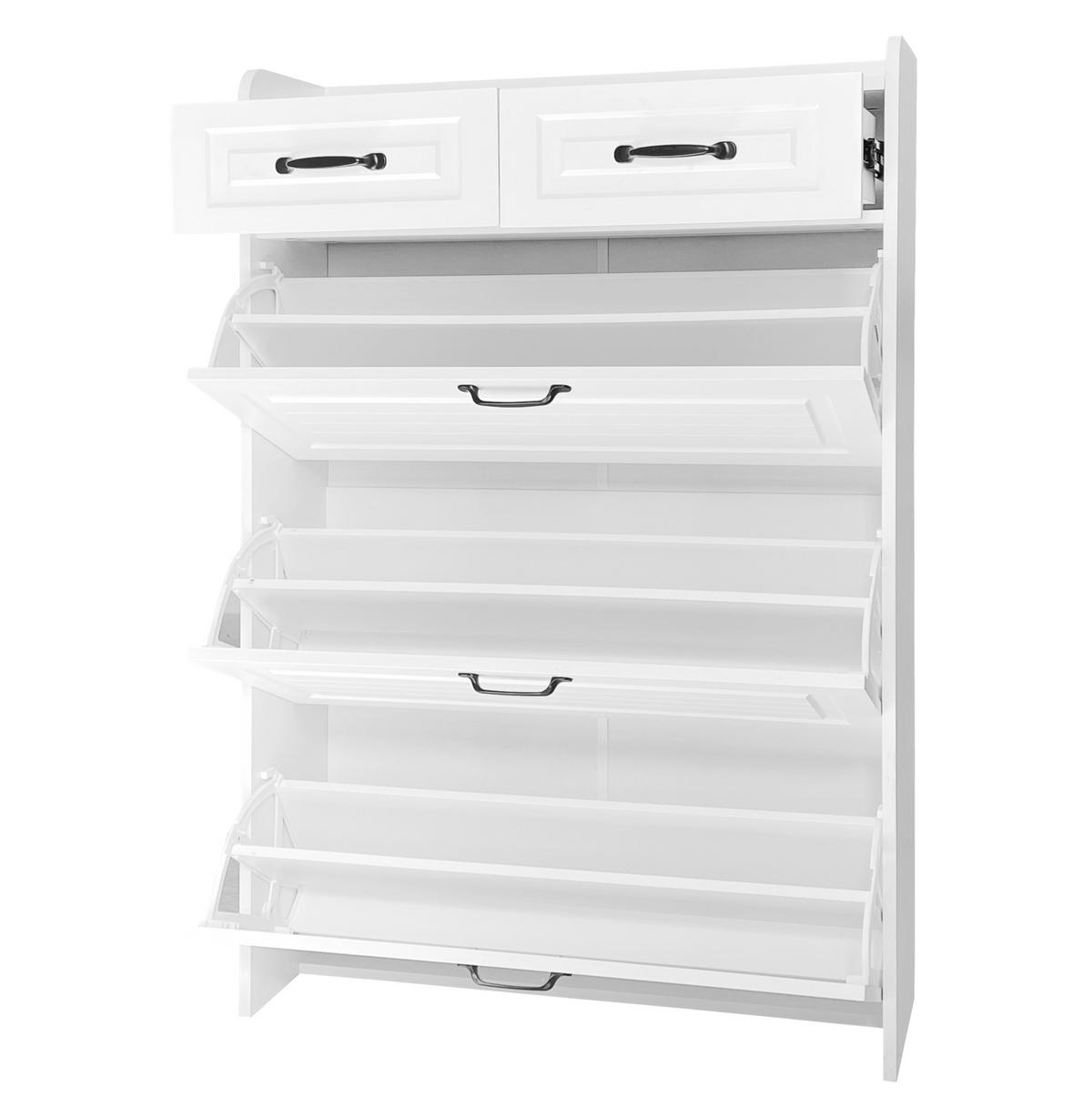 SKRINKA na topánky z drevotriesky, 80/23,5/131 cm biely, s 3 výklopmi a 2 zásuvkami - biela, kompozitné drevo (80/131/23.5cm) - BEAOK