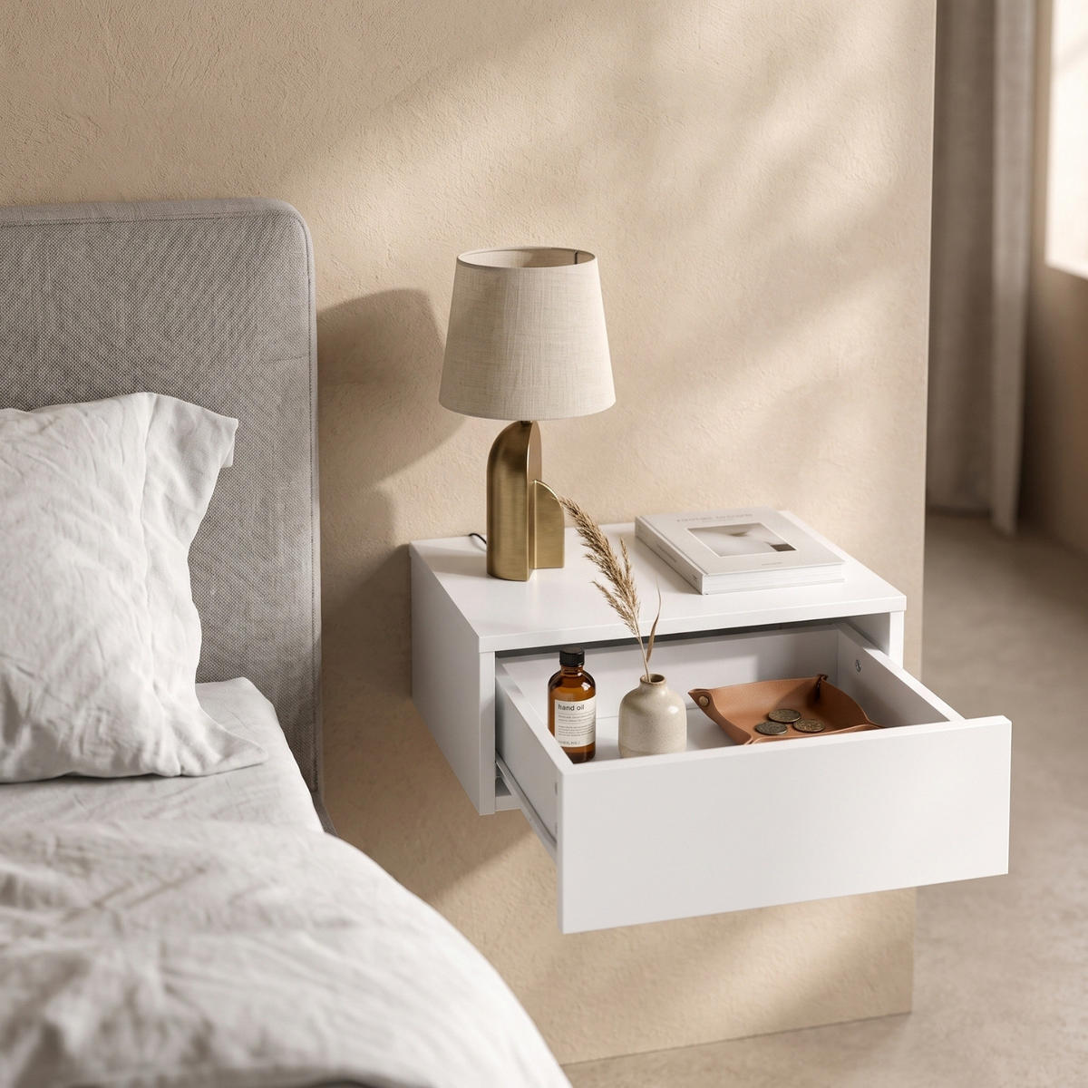WAND-NACHTTISCH mit Schublade 40/35/16 cm - Weiß, Holzwerkstoff (35/16/40cm) - SCENA LIVING