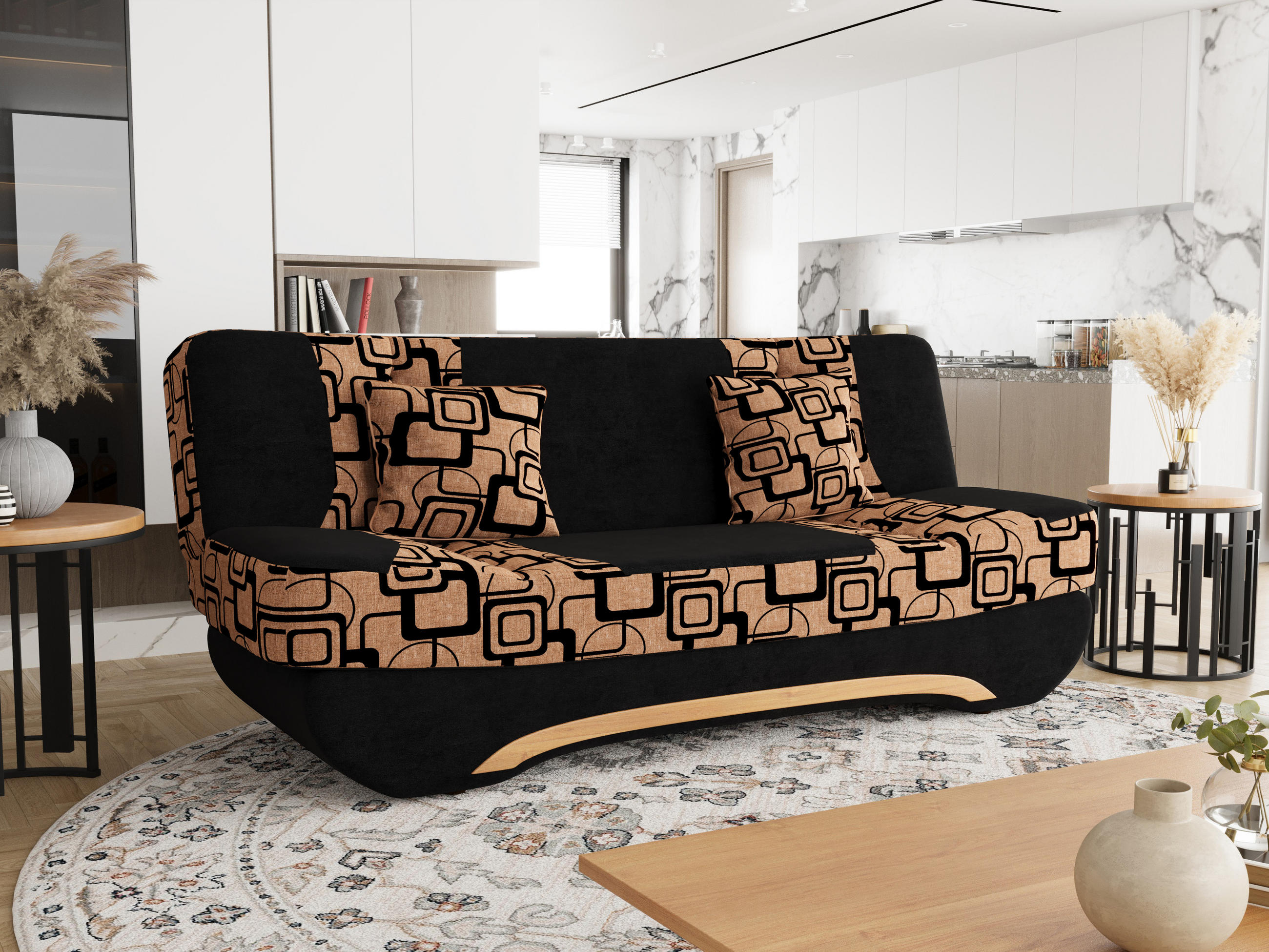 SOFA Boat mit Schlaffunktion - Beige/Schwarz, Textil (190/95/80cm) - SIMKAM Furniture