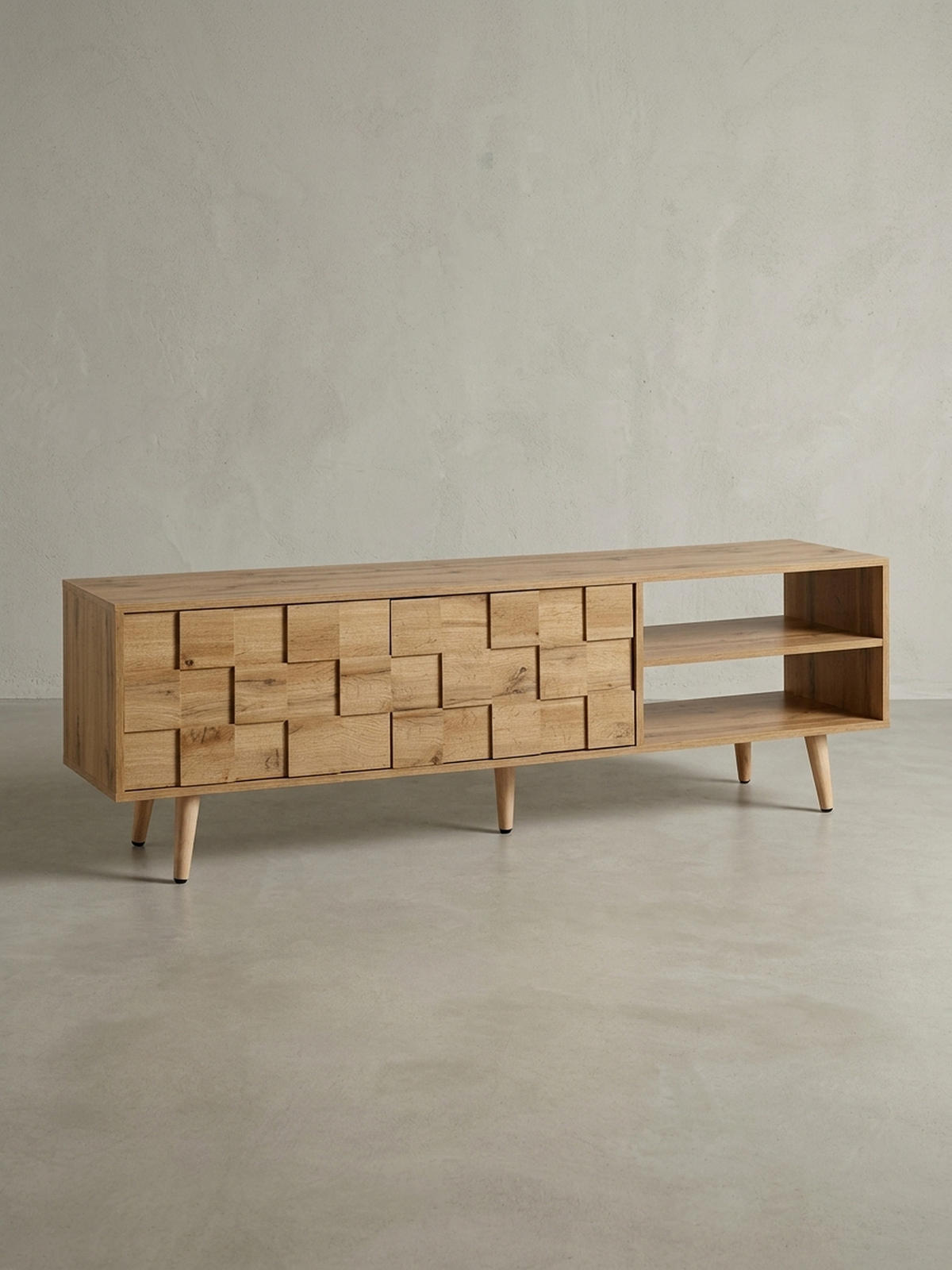 LOWBOARD Eiche-Dekor Modern Stil für 70-Zoll Fernseher - Braun, Eichenholz/Holz (160/51/40cm) - KADIMA DESIGN