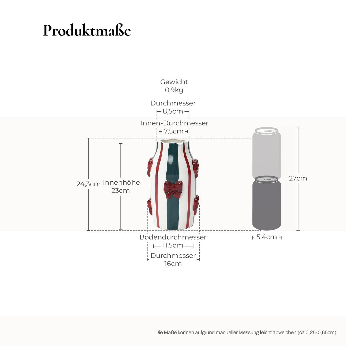KERAMIKVASE, Schleifen-Design, D7,5 cm, H24 cm - Weiß, Keramik (24cm) - Hometopia