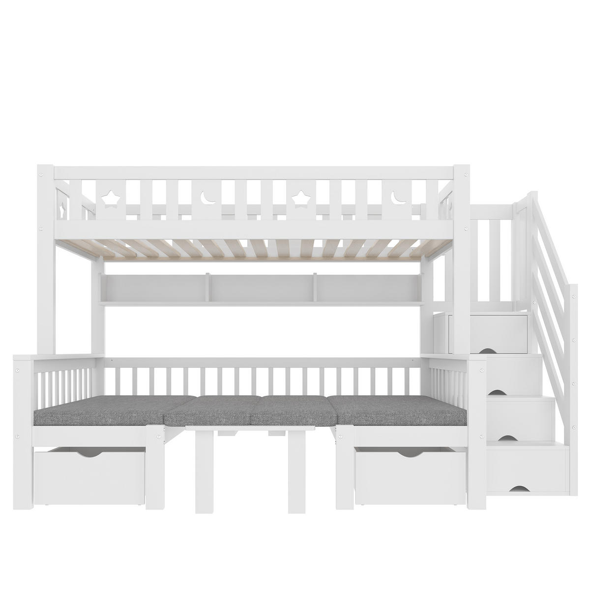 HOCHBETT aus Kiefernholz 90x200 cm in Weiß mit Schreibtisch & Stauraumleiter - Weiß, Holz (90/200cm) - Modfu