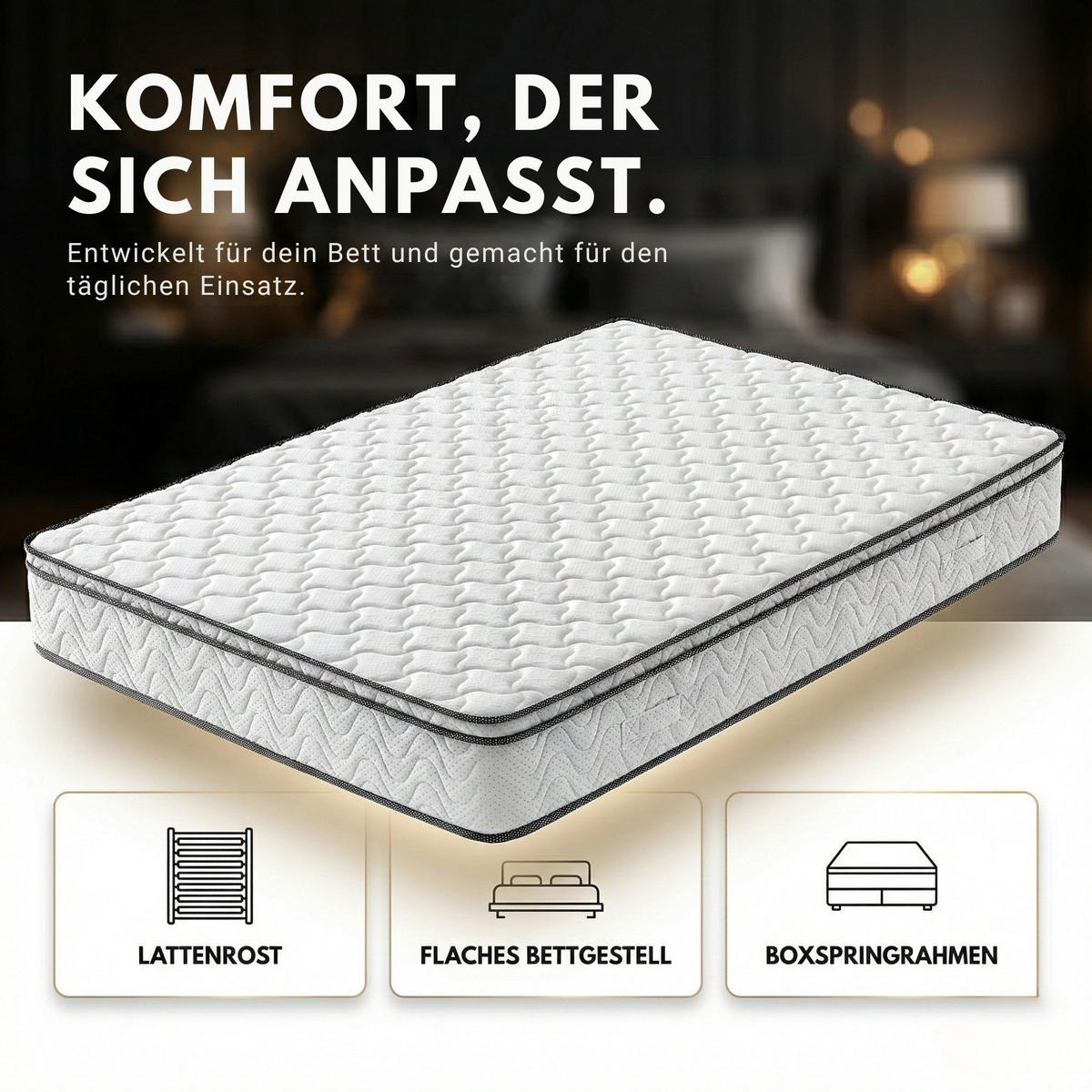 TASCHENFEDERKERNMATRATZE VIKTORIA Höhe 25cm 160x200cm - Weiß, Textil/Metall (160/200cm) - Arensberger