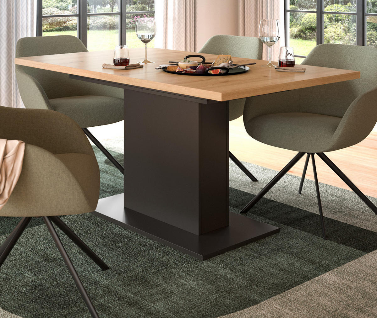 ESSTISCH grau, Eiche Artisan Küchentisch ausziehbar 150 - 190 cm - Eiche Artisan/Grau, Holzwerkstoff/Metall (150/90/76cm) - Inn.Furn