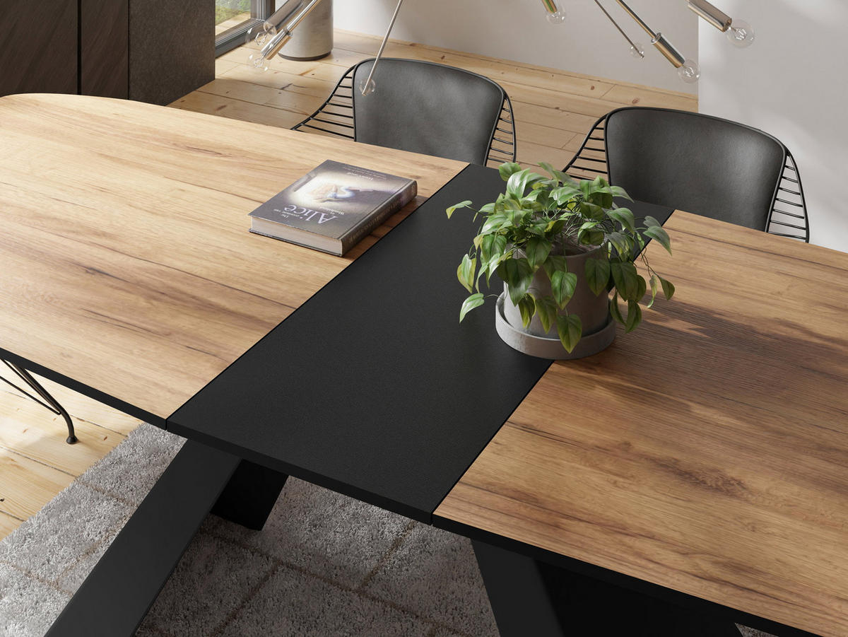 ESSTISCH Monte rechteckig ausziehbar, Craft Eiche 160-200/80/76 cm - Eiche Wotan/Schwarz, Holzwerkstoff/Metall (80/198/76cm) - WFL GROUP