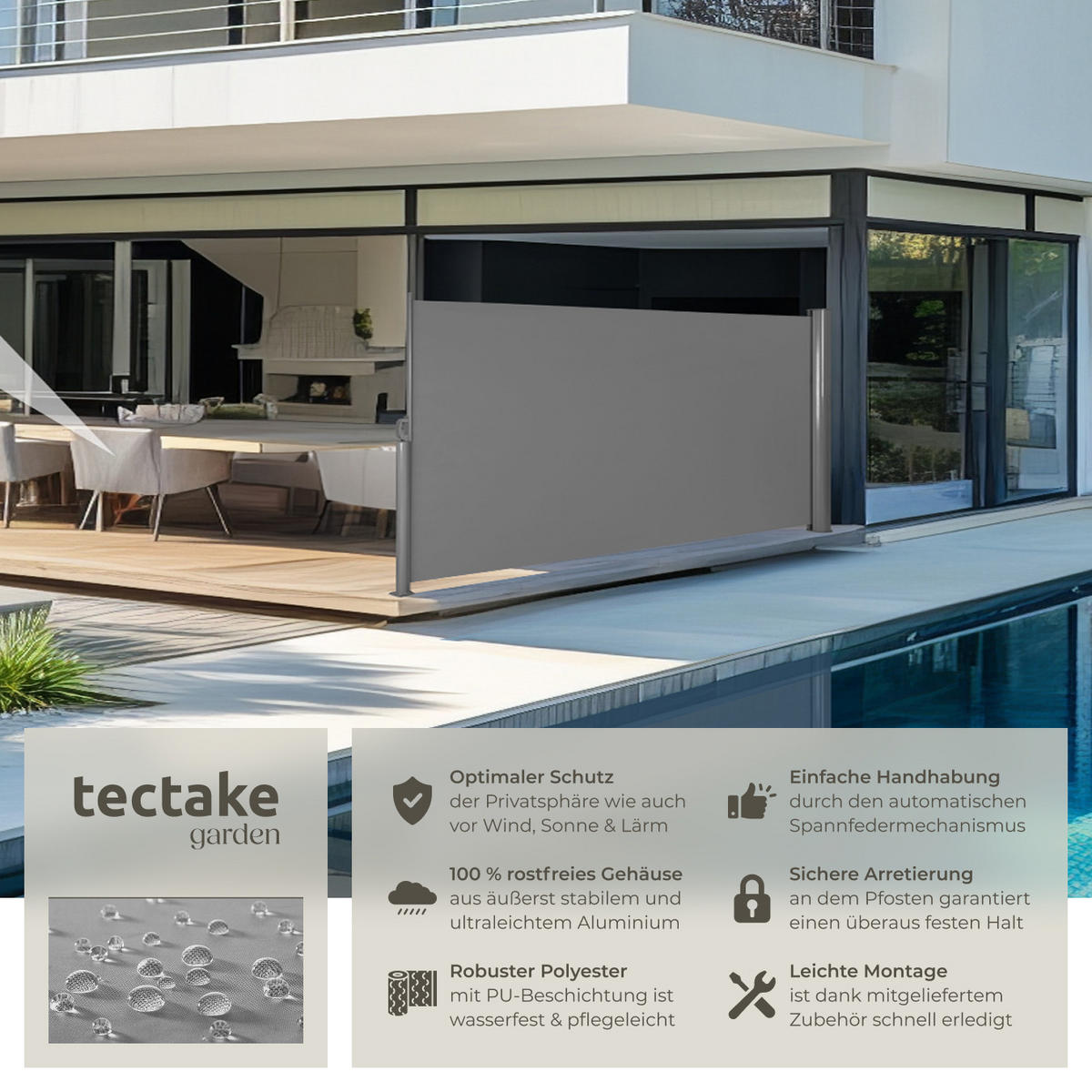 SEITENMARKISE ,180 x 300 cm,grau - Grau, Textil (180/10cm) - tectake