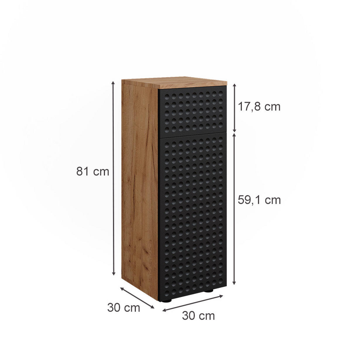 MIDISCHRANK Irma Anthrazit gepunktet 30x81 cm mit 1 Schublade 2 Fächer - Anthrazit, Holzwerkstoff (30/81/30cm) - Vicco