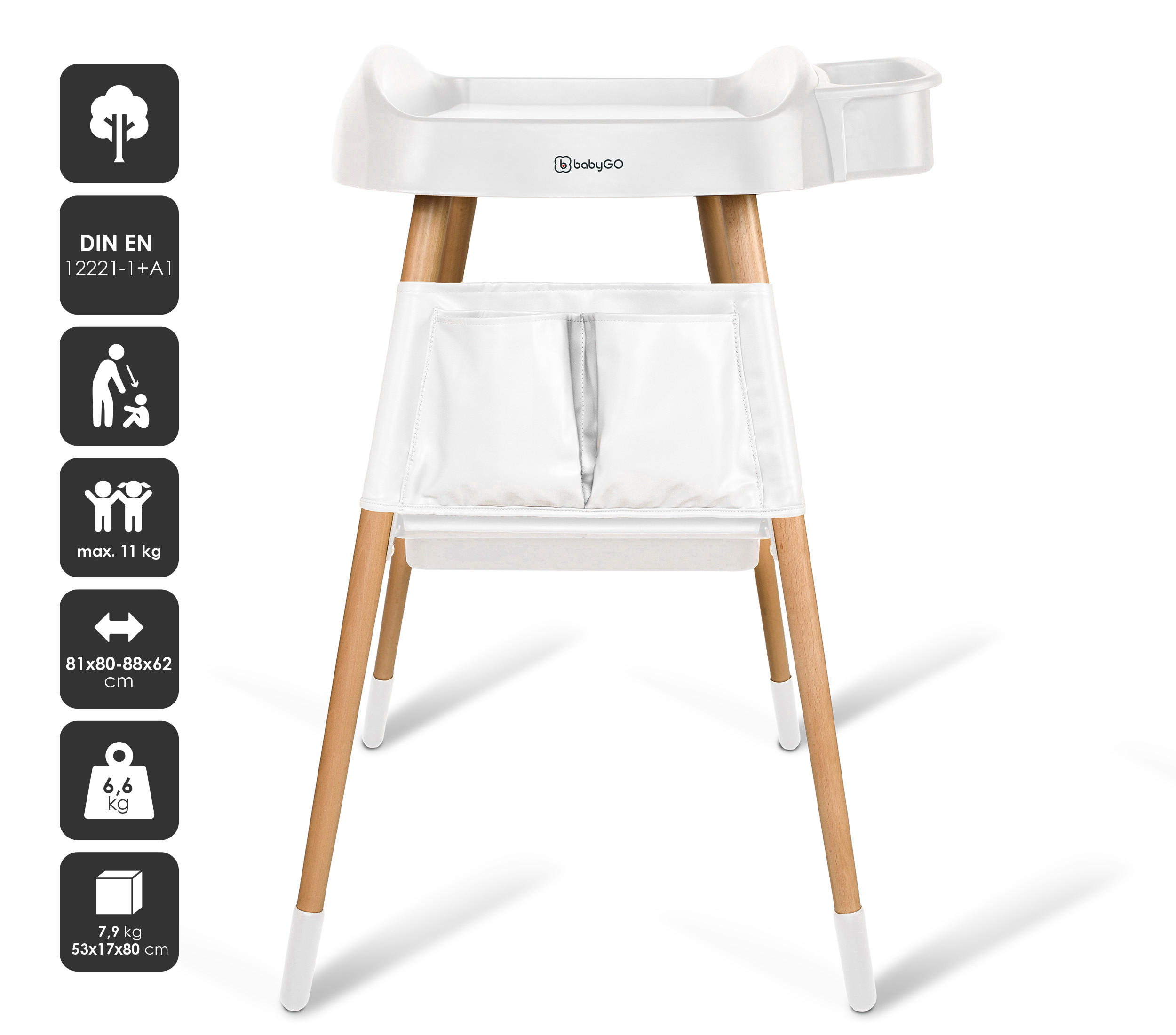 WICKELTISCH CangeMe - Weiß, Holz (62/81/88cm) - BabyGo