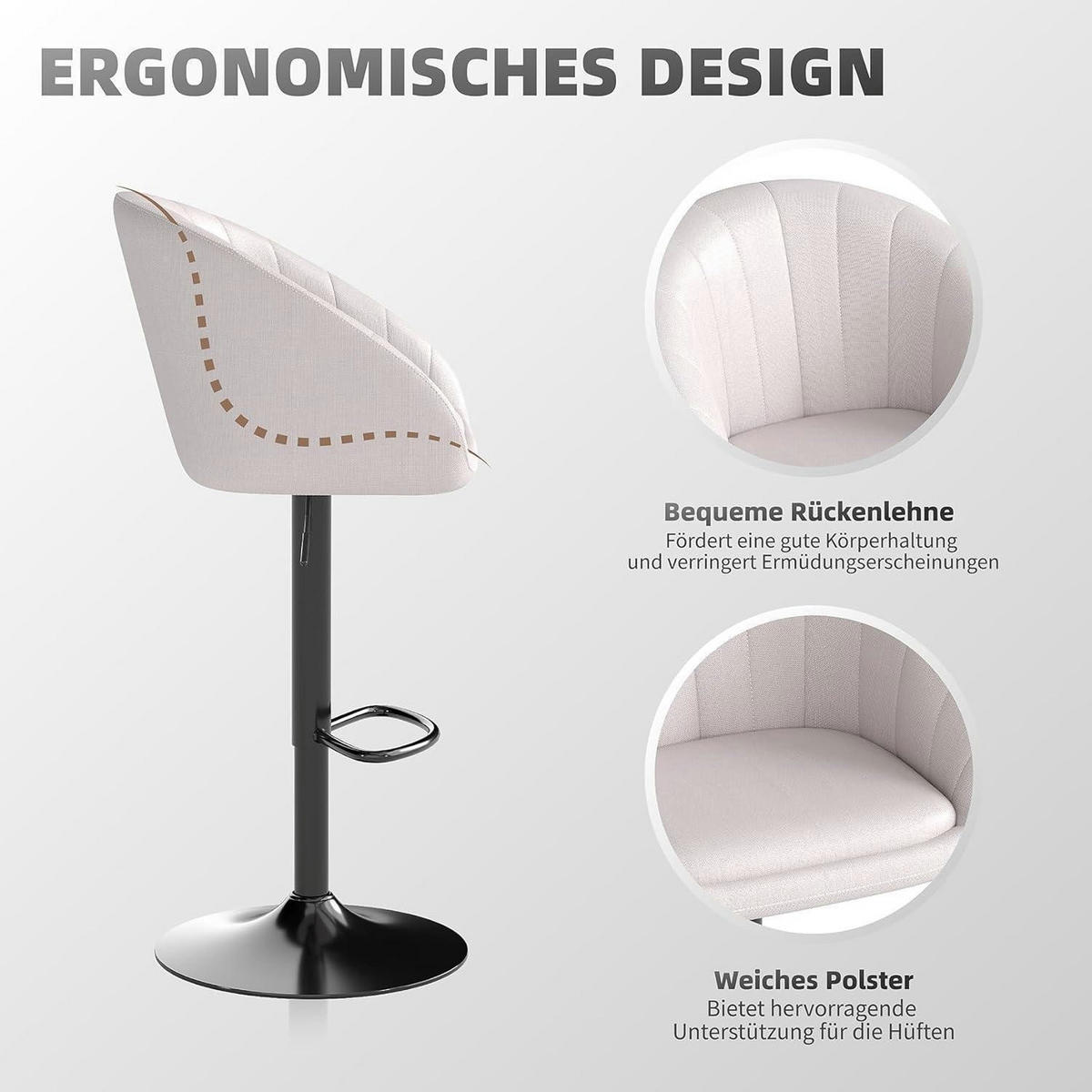 BARHOCKER 4er Set Höhenverstellbar Beige - Beige, Textil (51/104/54cm)