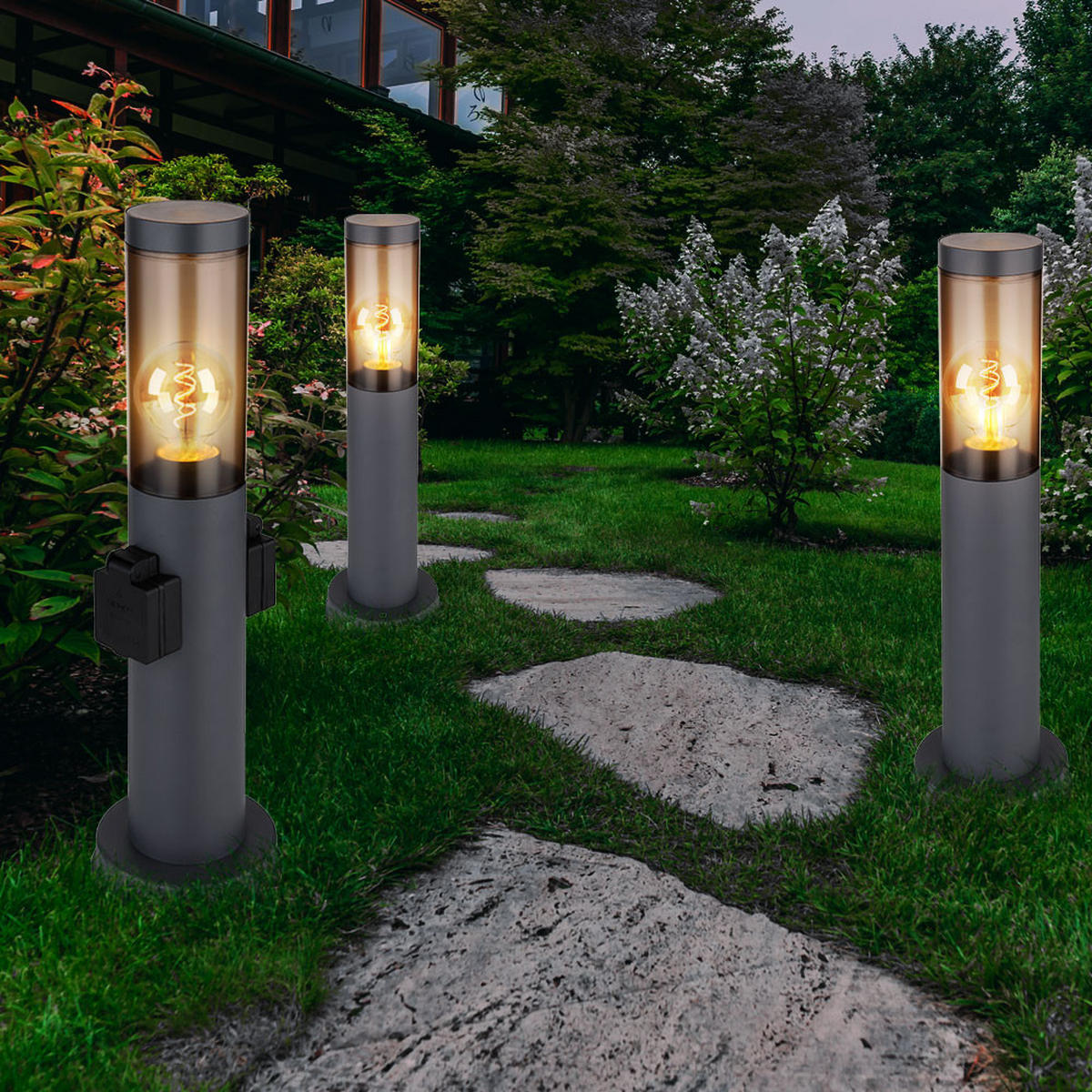 RGB LED SOCKELLEUCHTE Edelstahl Anthrazit 3er Set - Anthrazit, Metall (7.6/7.6/45cm) - Globo Lighting