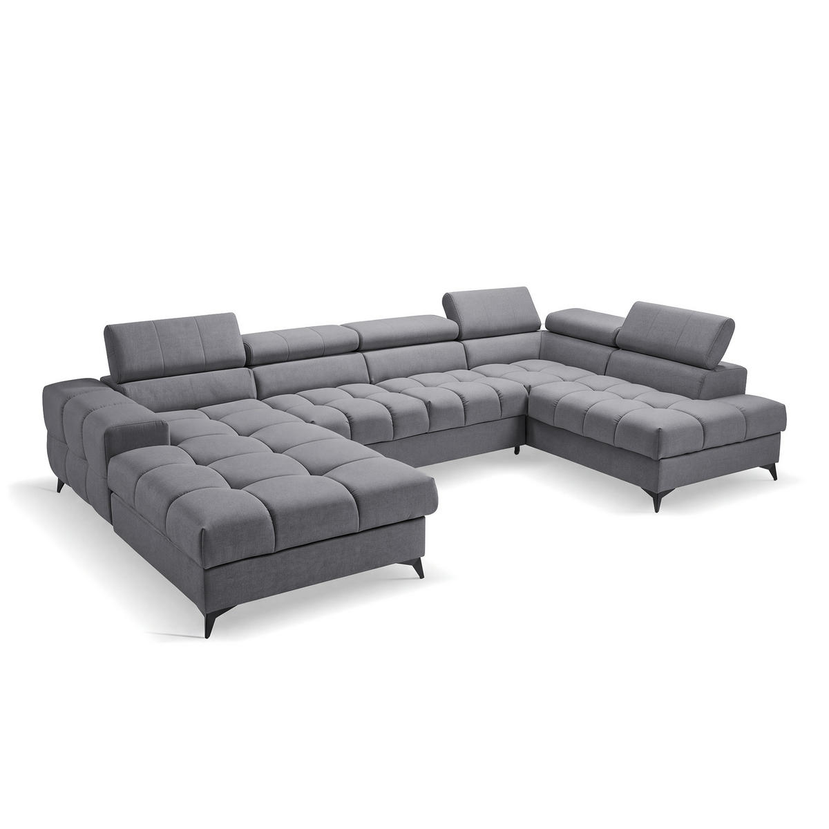 ECKSOFA PUDDING U Links mit Schlaffunktion 125x260 Velours Dunkelgrau - Dunkelgrau/Schwarz, Holz/Textil (203/350cm) - Muffo