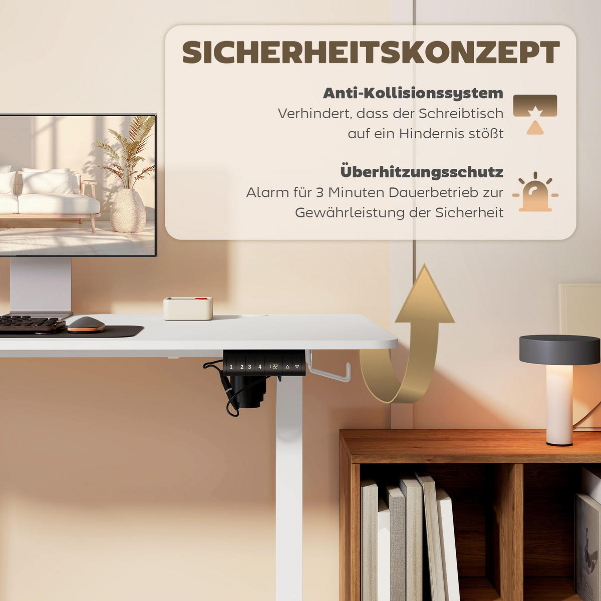 HÖHENVERSTELLBARER Schreibtisch 140 x 70cm Elektrisch Computertisch mit Haken - Weiß, Kunststoff (140/70/116cm) - Vinsetto