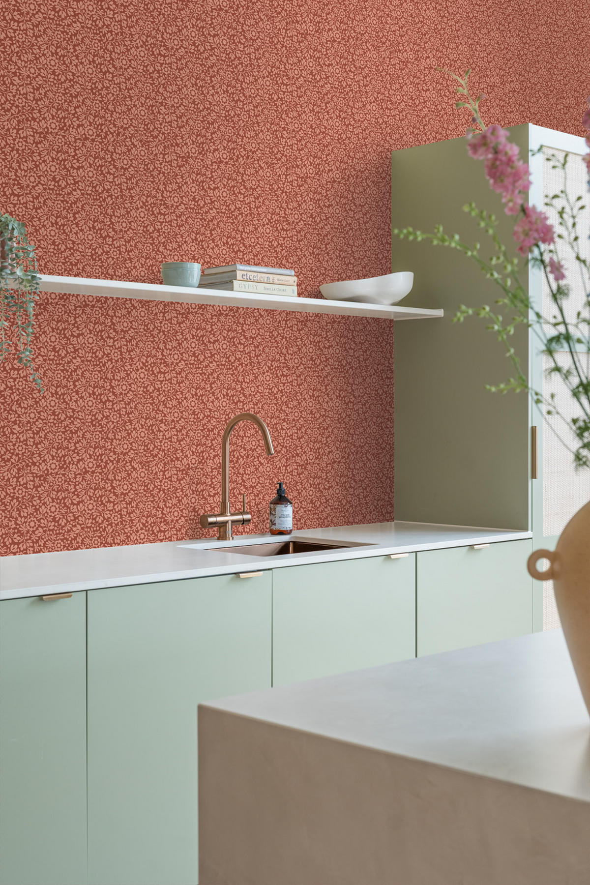 TAPETE Blumen 50 x 900 cm - Terracotta, Papier (50/900cm) - ESTAhome