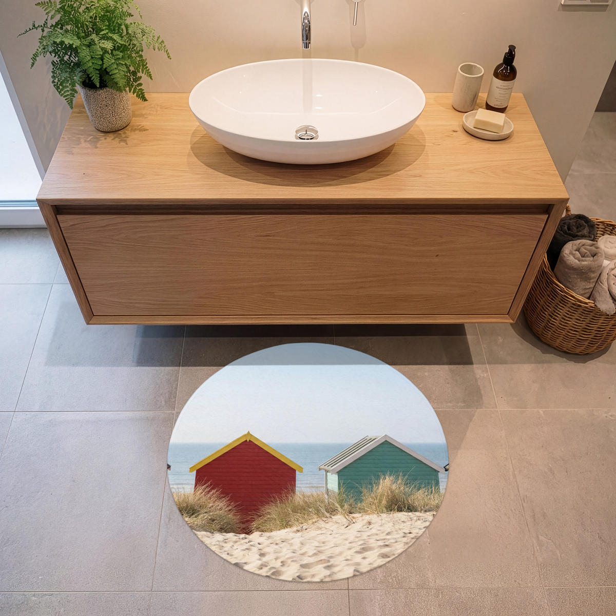 KOUPELNOVÁ PŘEDLOŽKA Pláž - Chaty - Barevné - Duny 70x70 cm - různobarevná, textil/plast (70/70cm) - OnlyWow