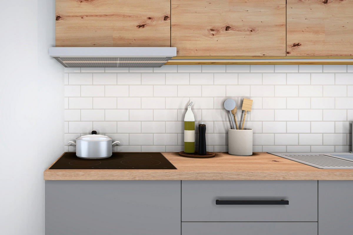 KÜCHENZEILE Nexa Grau & Woodline – 200 cm – K21-G200 - Hellbraun/Eiche Artisan, Holzwerkstoff (200/210/47cm) - ROYAL24_MARKT
