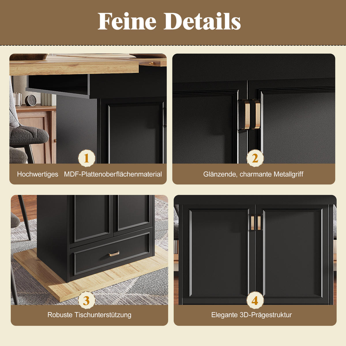 ESSTISCH aus MDF 110-140x80x75 cm Naturholz mit Ausziehfunktion, Stauraum und Holzmaserung - Naturfarben, Holzwerkstoff (110/80/75cm) - Modfu