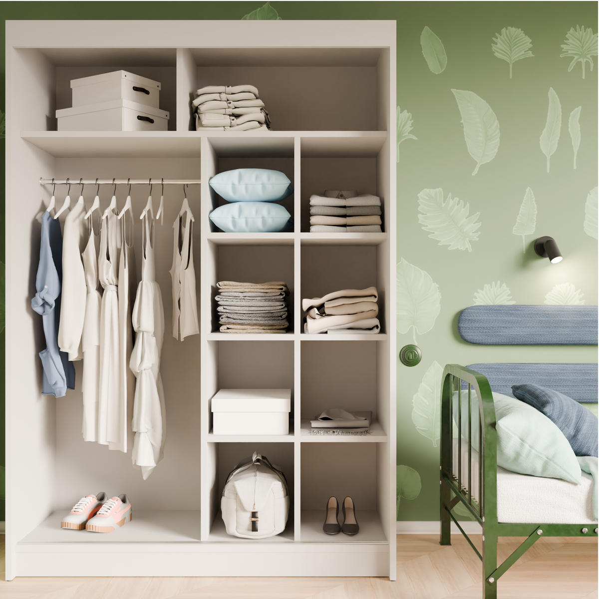 SCHIEBETÜRENSCHRANK TIPI II - Weiß/Grau, Holzwerkstoff (150/215/61cm) - Meblini