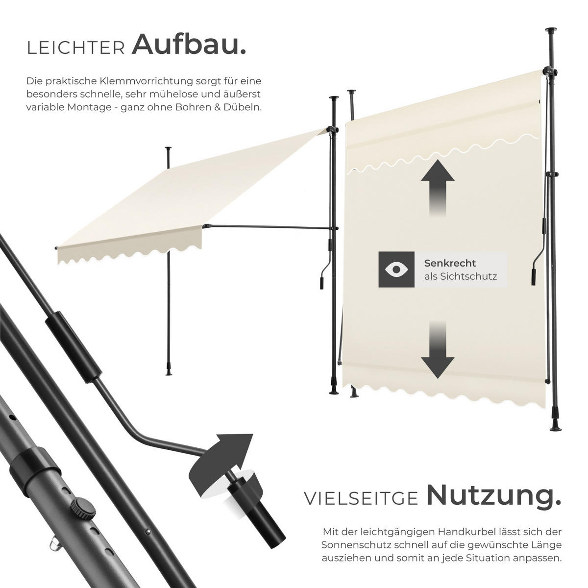 KLEMMMARKISE ,einfache Montage,beige - Beige, Kunststoff (200/304/180cm) - tectake