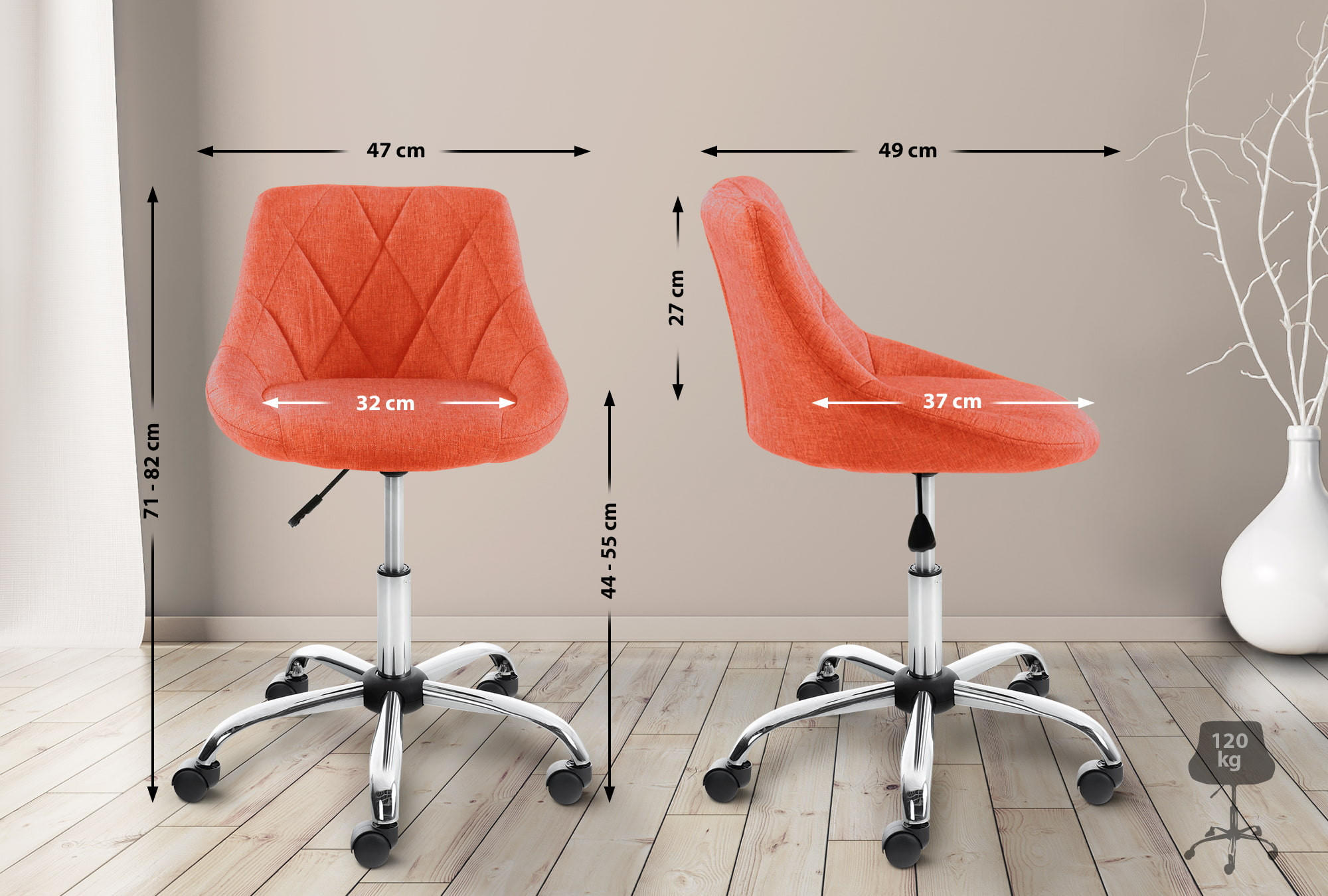 HOCKER Stoff orange - Chromfarben/Orange, Textil/Metall (47/71/49cm) - CLP