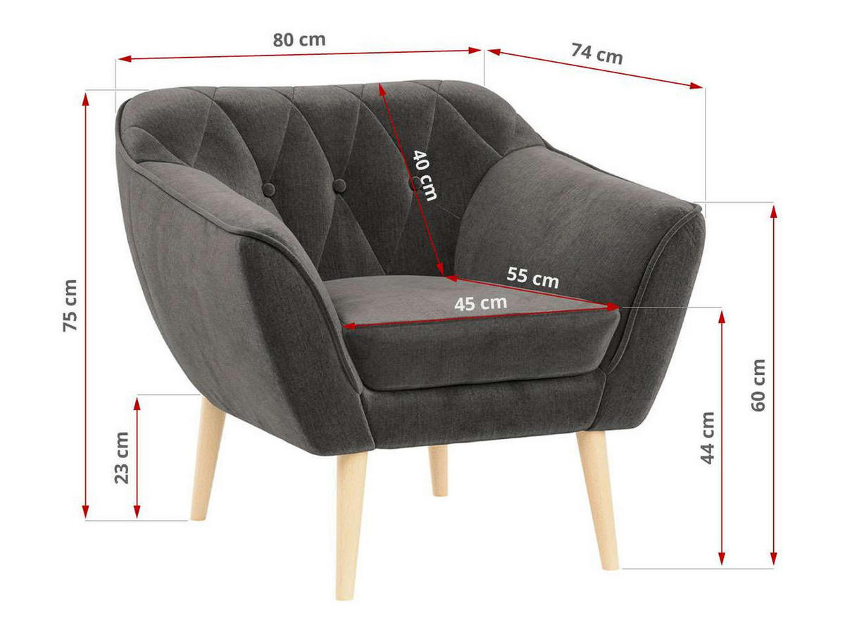 SESSEL Pirs 1 Sitzer Velvet Grau - Braun/Grau, Holz/Textil (80/75/74cm) - MKS