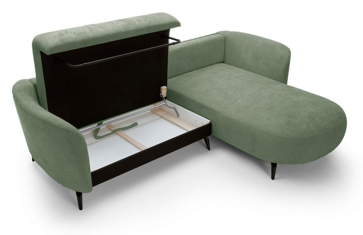 ECKSOFA auf Füßen Kendra 260 cm mit Schlaffunktion, Rechts, Grün - Grün, Holz (180/260cm) - Emporius