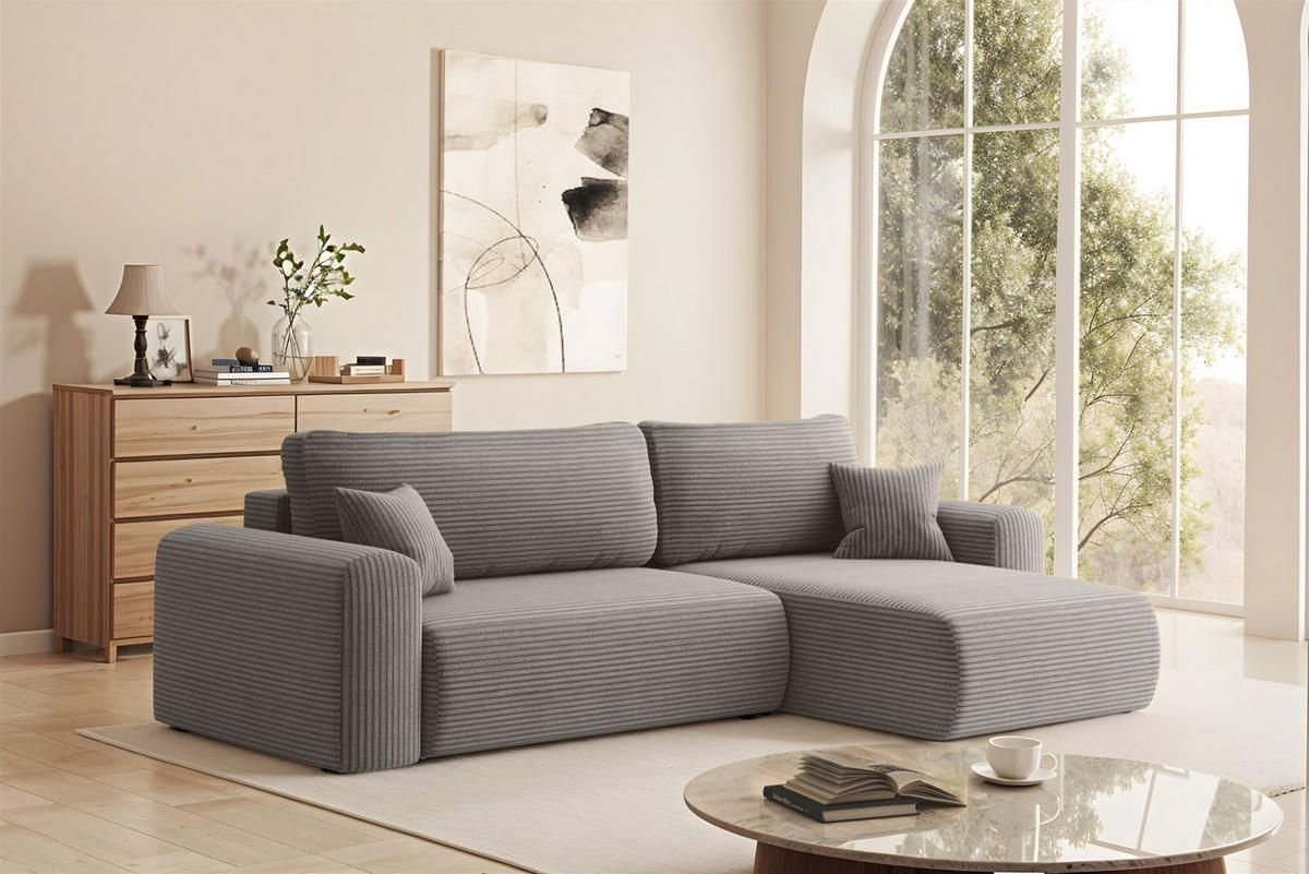 ECKSOFA Flora In Poso - Grau, Holzwerkstoff/Textil (272/145cm) - Fun Möbel