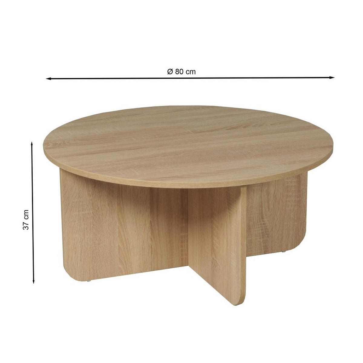 COUCHTISCH DALI /Durchmesser 80x h.37cm / Eiche-gebleichtes Dekor - Sonoma Eiche, Holzwerkstoff (80/80/42cm) - Weber Industries