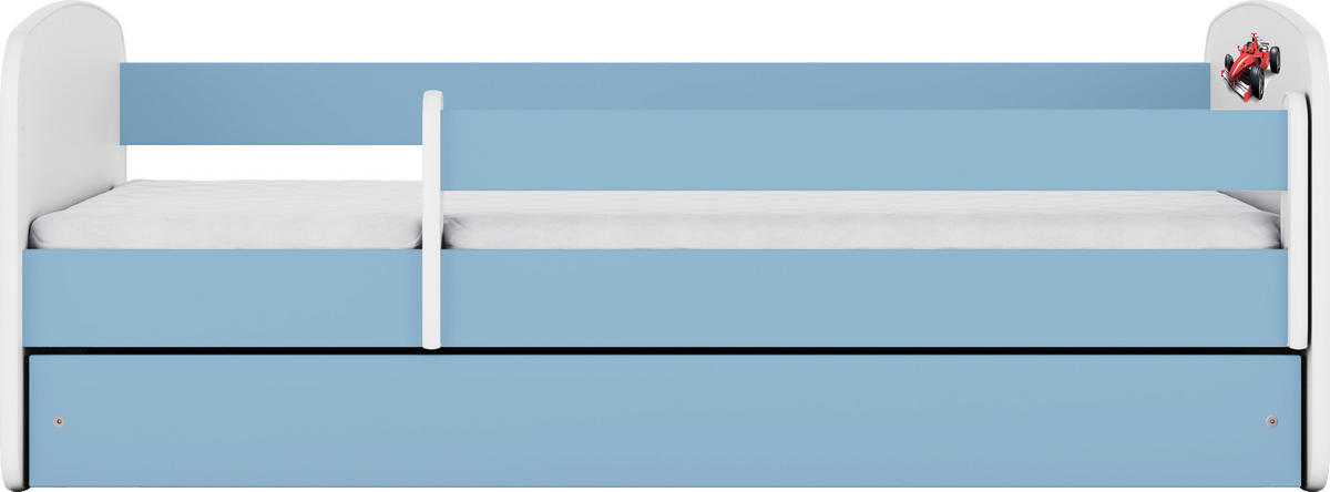 KINDERBETT Emily mit Schublade und Matratze, Blau 70x140 cm - Blau/Kirschrot, Holzwerkstoff (140/70cm) - WFL GROUP