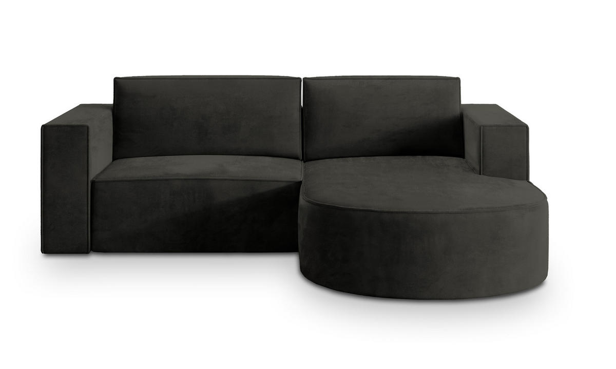ECKSOFA SORELA M R-S Schwarz Velours-Stoff mit Schlaffunktion - Schwarz, Holz (263/174cm) - MASSENO