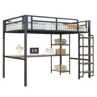 HOCHBETT aus Metall und MDF 140x200 cm Schwarz mit Tisch, Regalen und Sicherheitsleiter - Schwarz, Metall (140/200cm) - IVMEU