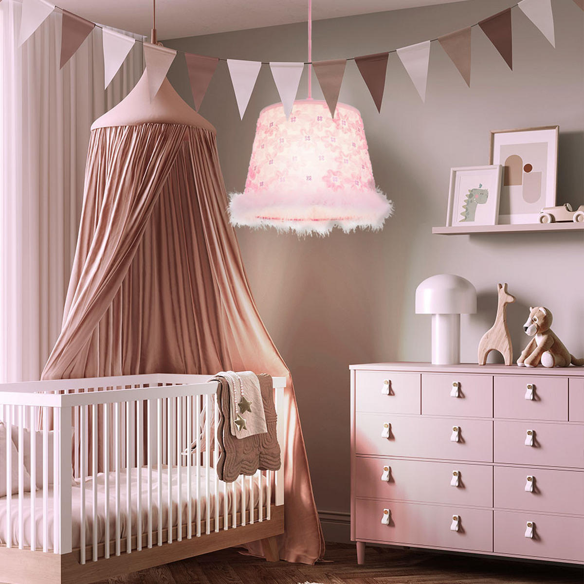 LED HÄNGELEUCHTE TARSO Textil Rosa - Rosa, Textil (30/30/120cm) - Globo Lighting