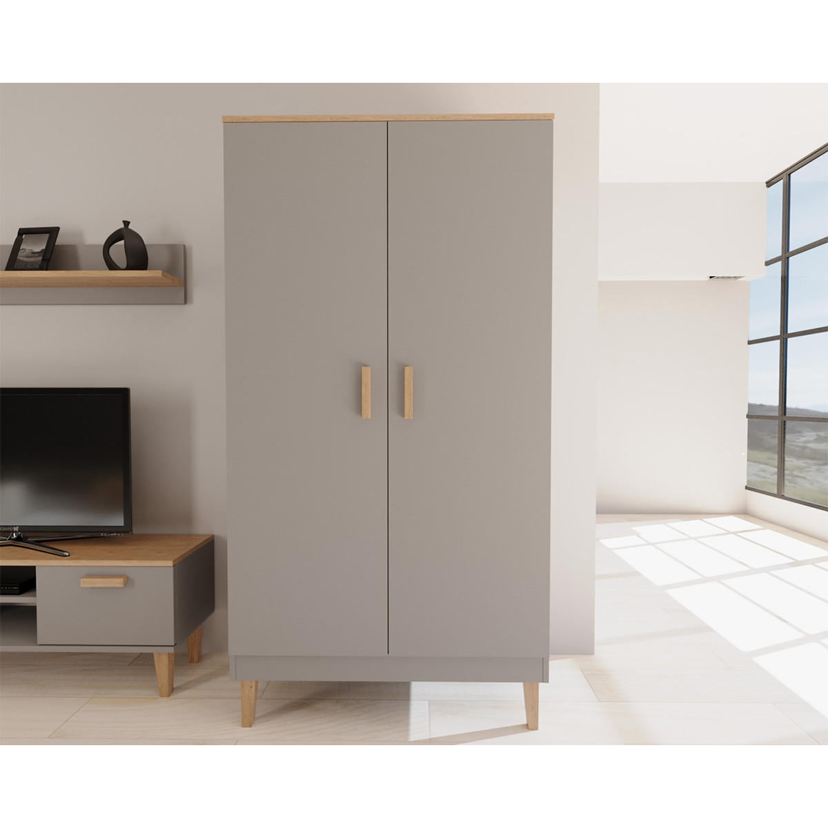 SCHRANK 2 Türen Denver Grau - Grau, Holzwerkstoff (55/184/100cm) - Petits-meubles