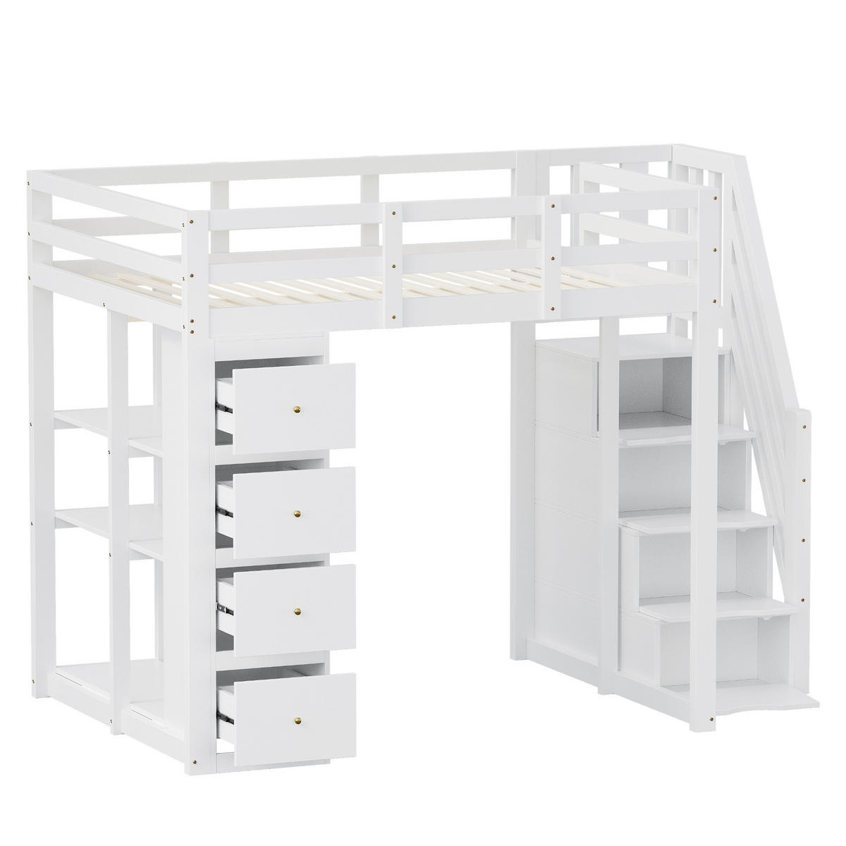 HOCHBETT 140/200 cm Weiß mit Aufbewahrungsschublade und Sicherheitsleiter ohne Matratze - Weiß, Holz (140/200cm) - OKWISH
