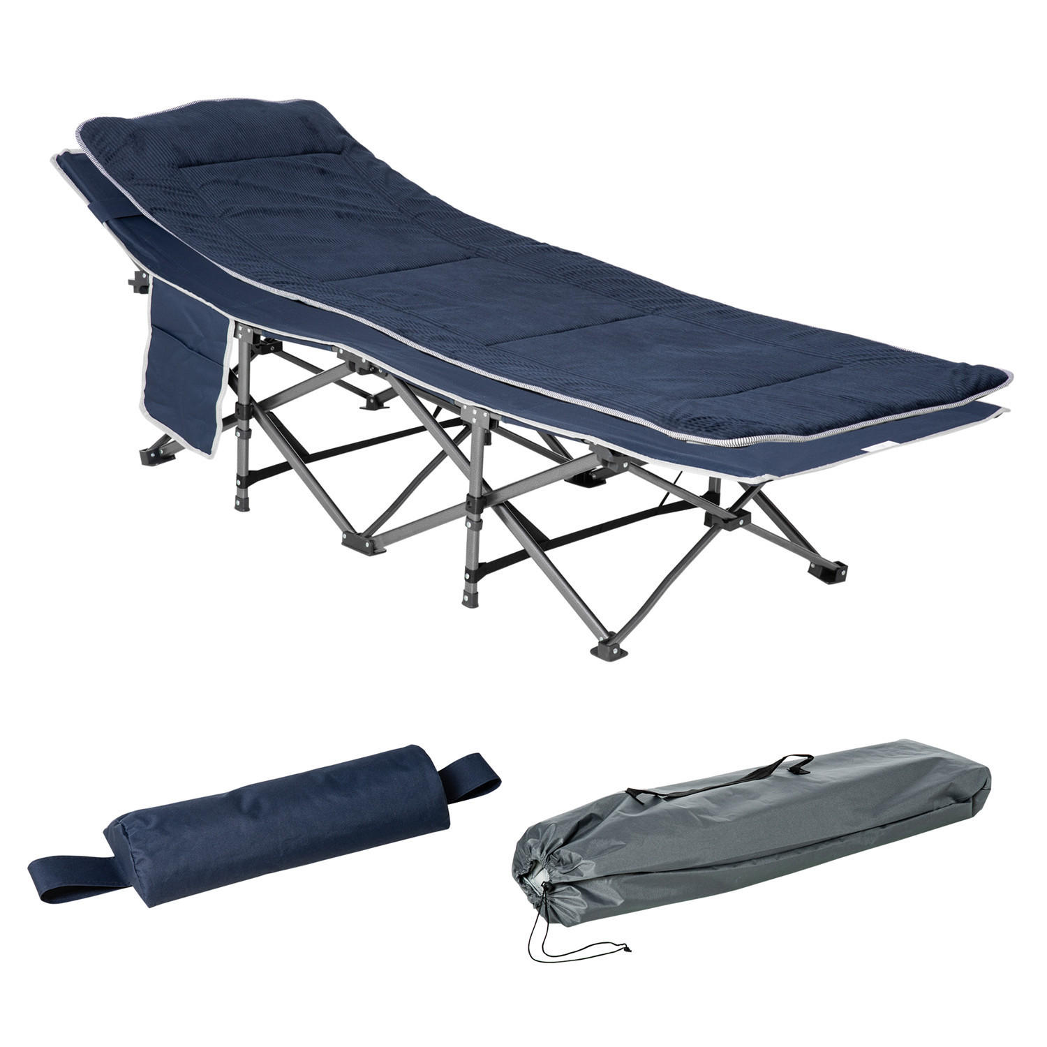 LIEGESTUHL Campingbett klappbar 150 kg Dunkelblau 188/64,5/53 cm - Dunkelblau, Metall (64.5/188cm) - Kaket