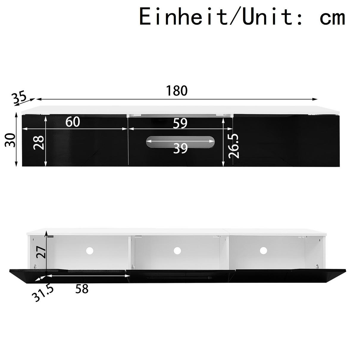 TV-SCHRANK Hochglanz in Schwarz und Weiß 180/35/30 cm - Schwarz, Holzwerkstoff (180/30/35cm) - Redom