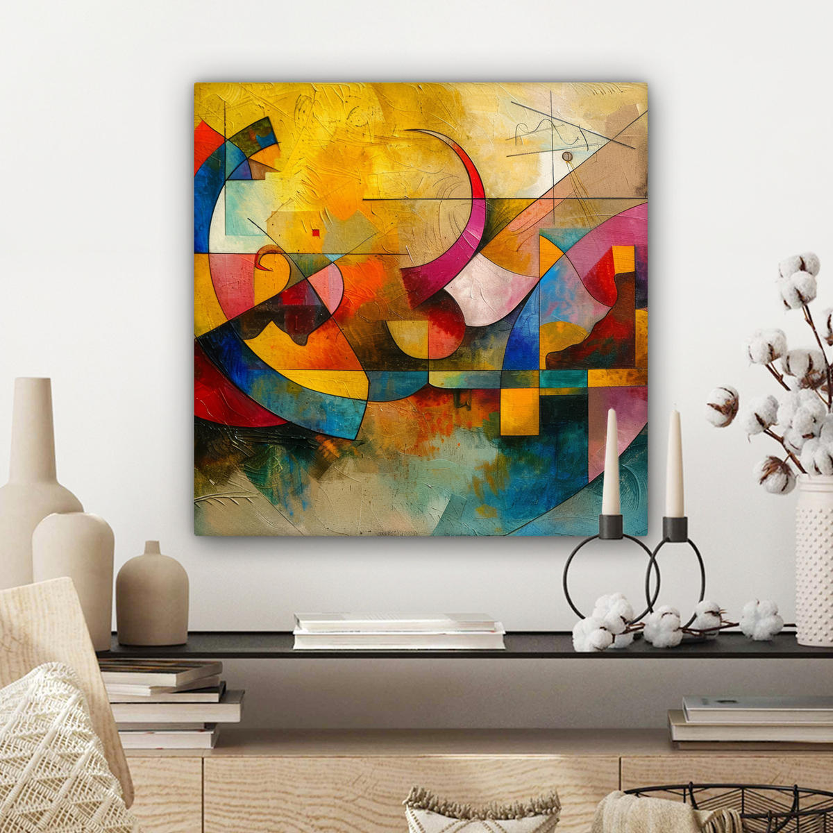 LEINWANDBILD Kunst - Abstrakt - Modern Wandbild Wohnzimmer 50x50 cm - Gelb, Textil (50/50cm) - MuchoWow