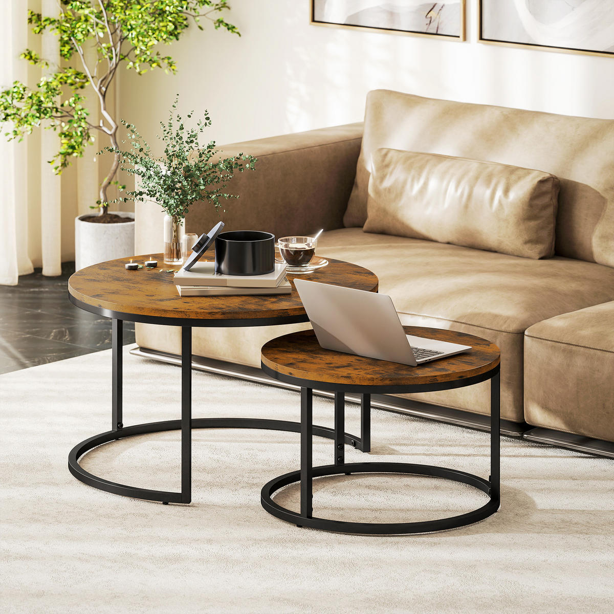 COUCHTISCH DE-15795 nestbar Rostbraun - Braun, Metall (78.5/78.5/46.5cm) - ComfortXL