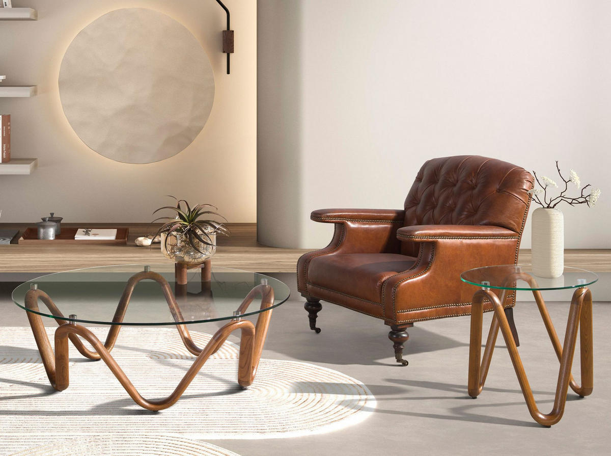 CHESTERFIELD-SESSEL Cognacbraun Mahagoni 80/90/89 cm - Braun, Leder/Holz (80/89/90cm) - ANGEL CERDA