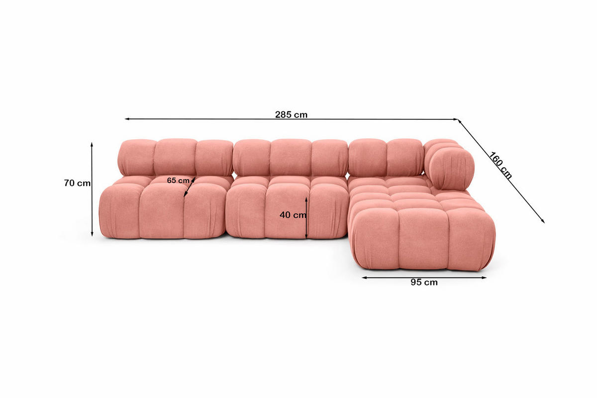 ECKSOFA L-Form Modulare, Veloursstoff Salvador, Rosa, Rechts, Selia - Rosa, Holz (285/160cm) - Kaiser Möbel