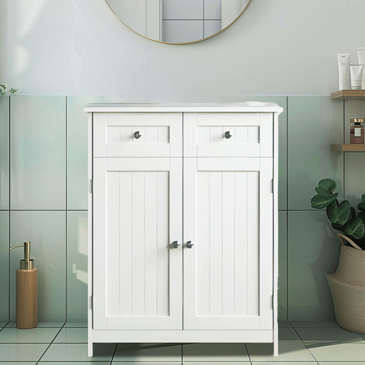 BADSCHRANK MDF Weiß 2 Türen 2 Schubladen 60x30x75 cm - Weiß, Holzwerkstoff (60/75/30cm) - Begryf