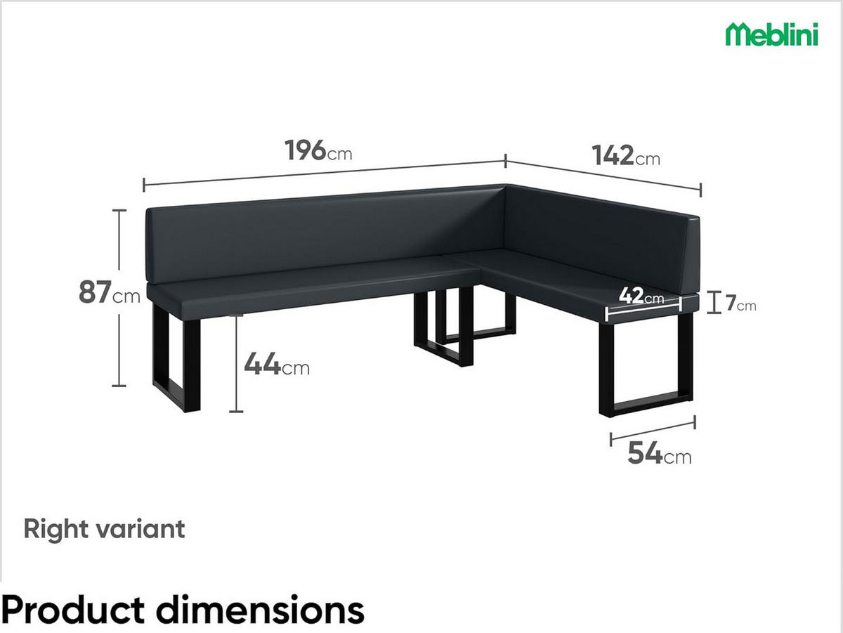 ECKBANK TONI_U - Dunkelgrau, Leder (142/196cm) - Meblini